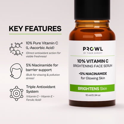 PROWL 10% Vitamin C Brightening Daily Face Serum - All Skin Type - 10ml - Pack of 1