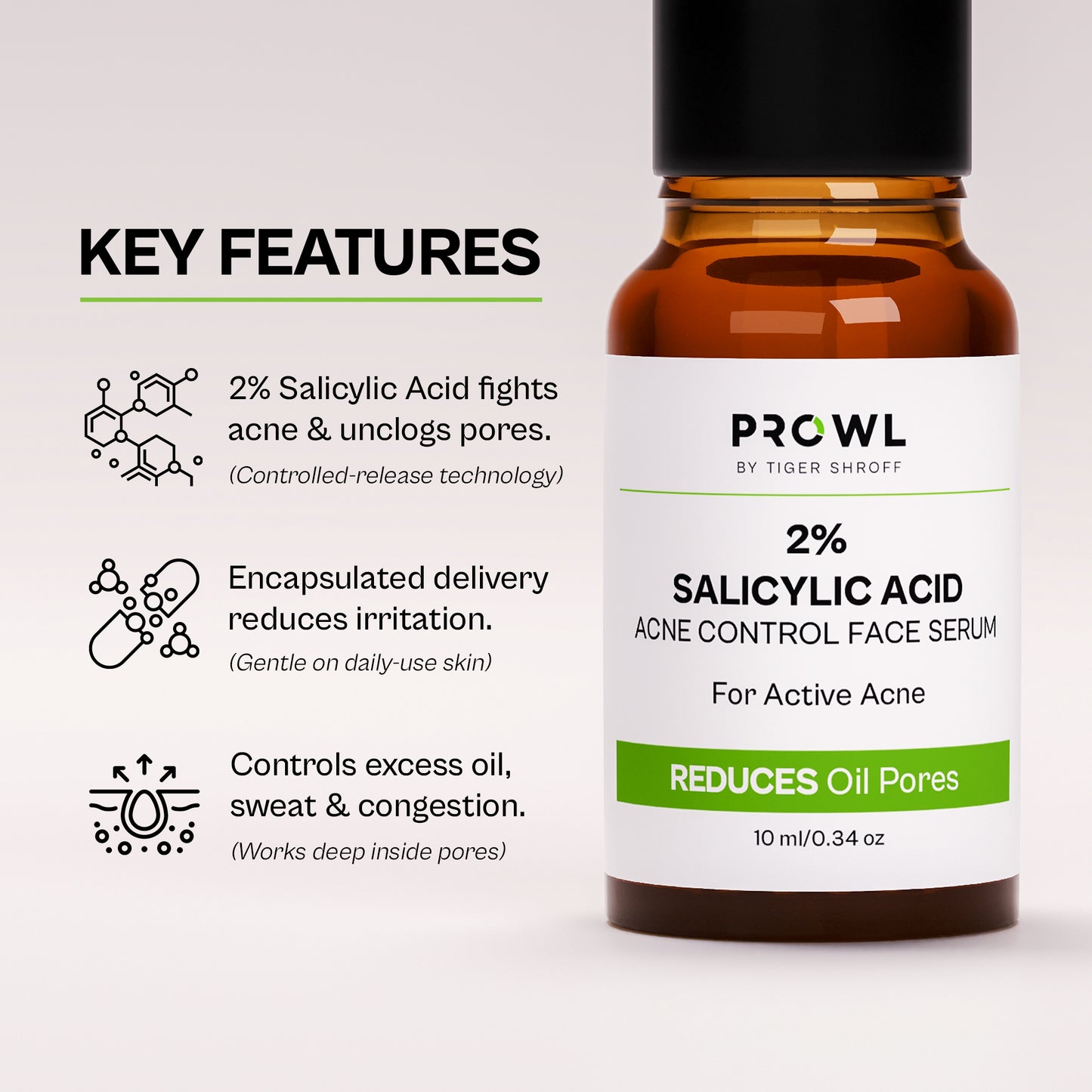 PROWL 2% Salicylic Acid Acne Control Daily Face Serum - All Skin Type - 10ml - Pack of 1