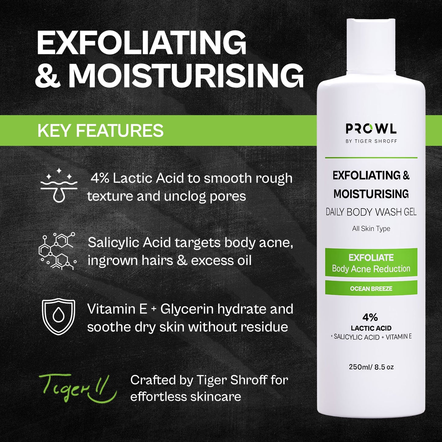 PROWL Exfoliating & Moisturising Daily Body Wash Gel - All Skin Type - 250ml - Pack of 1