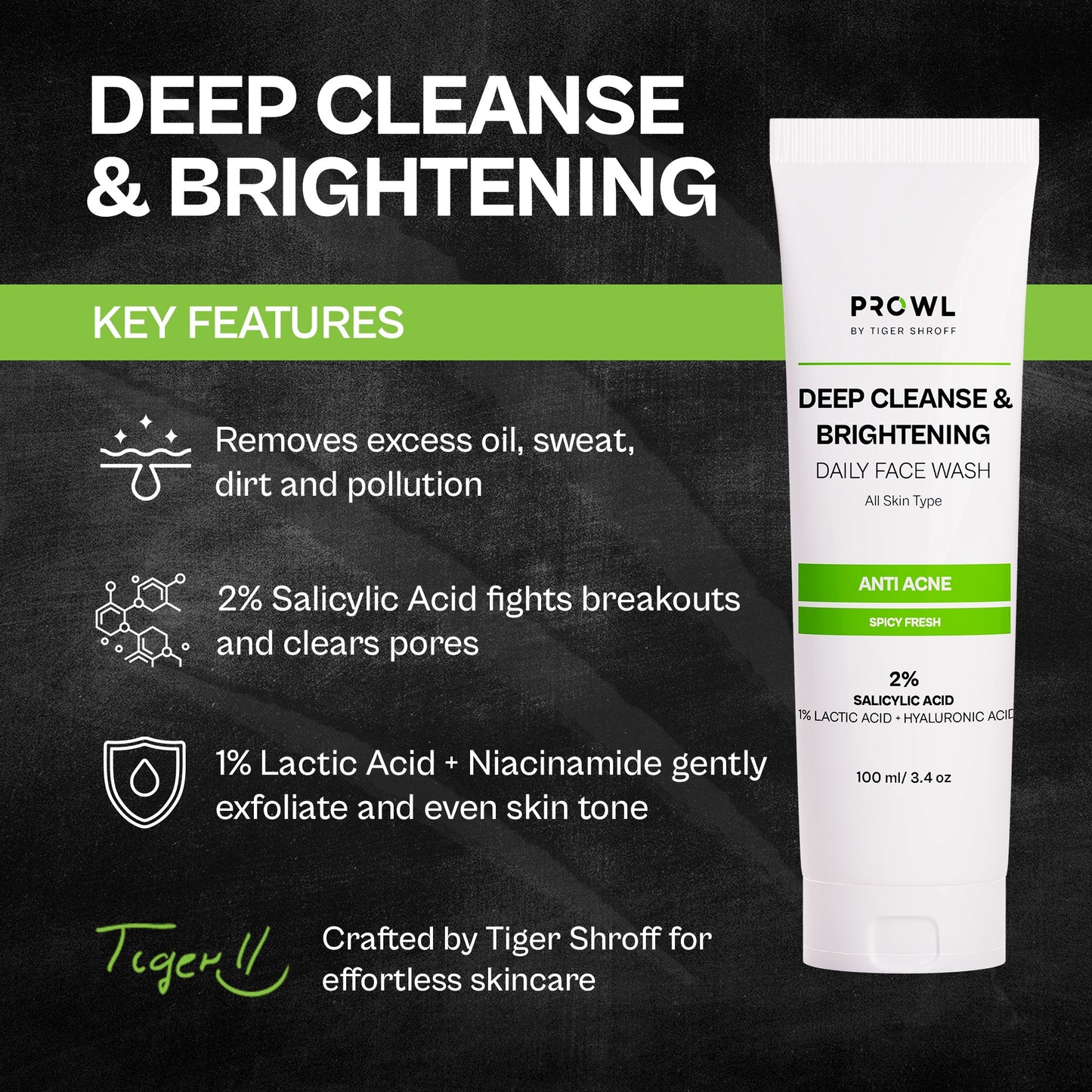 PROWL Deep Cleanse & Brightening Daily Face Wash - All Skin Type - 100ml - Pack of 1