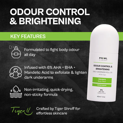 PROWL Odour control & Brightening  Daily Underarm Roll-On - All Skin Type - 40ml - Pack of 1