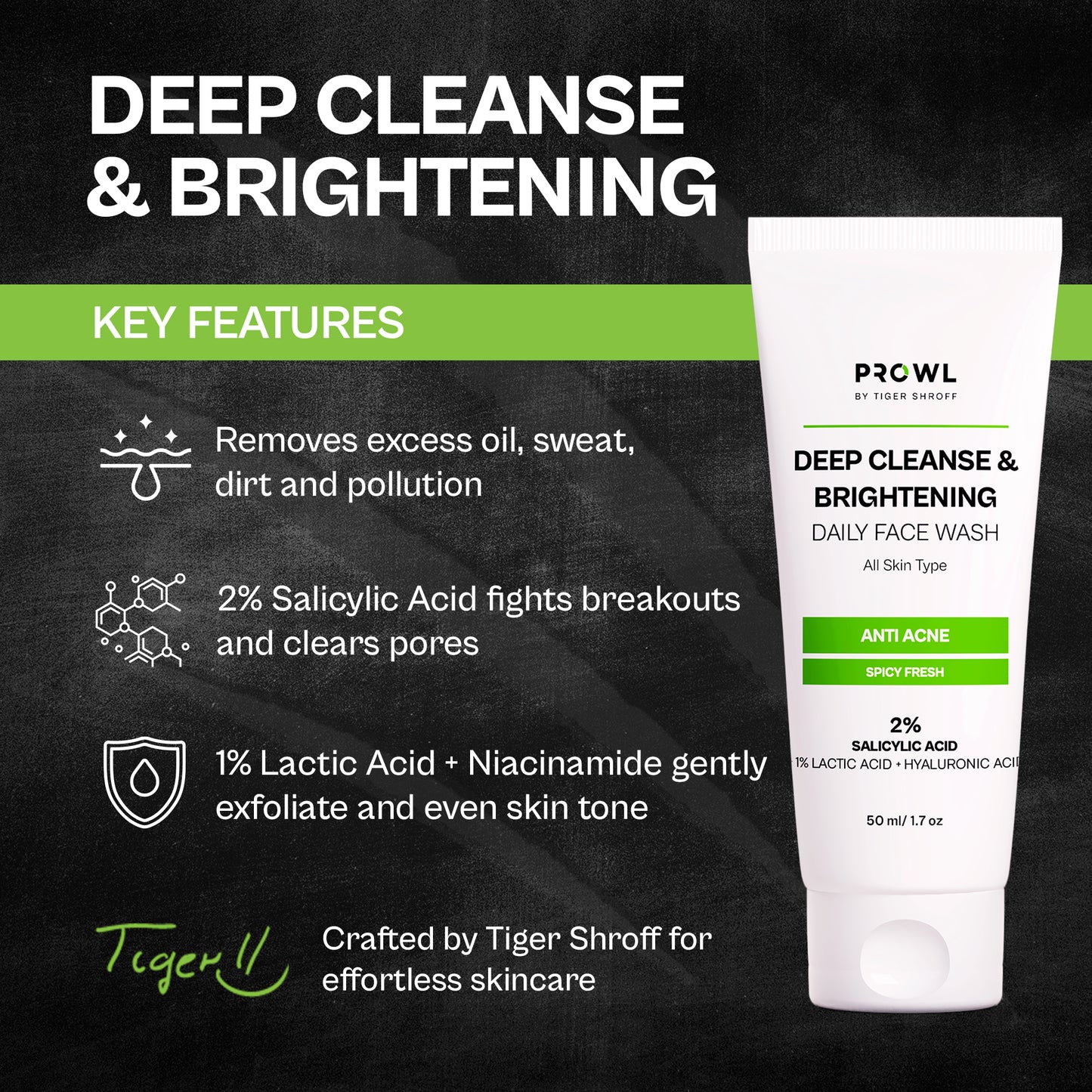 PROWL Deep Cleanse & Brightening  Daily Face Wash - All Skin Type - 50ml - Pack of 1