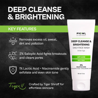PROWL Deep Cleanse & Brightening  Daily Face Wash - All Skin Type - 50ml - Pack of 1
