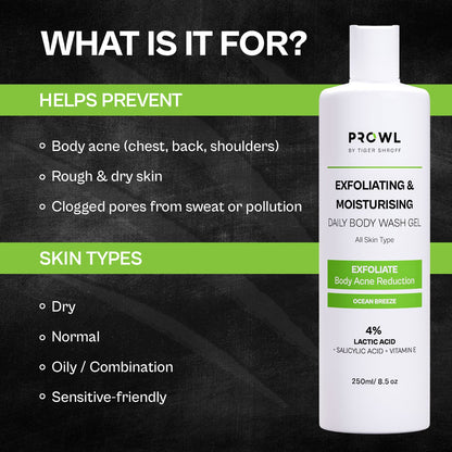 PROWL Exfoliating & Moisturising Daily Body Wash Gel - All Skin Type - 250ml - Pack of 1