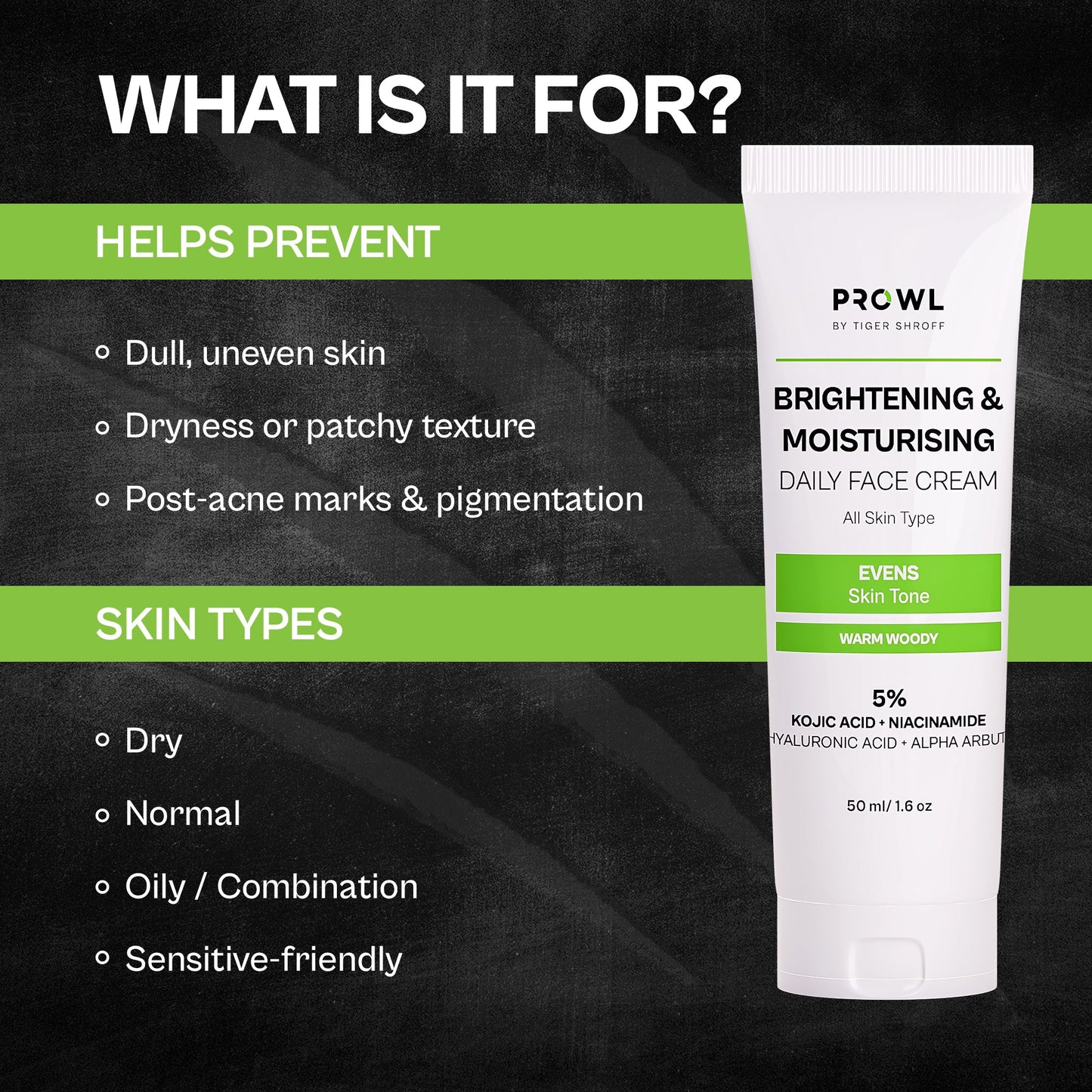 PROWL Brightening & Moisturising Daily Face Cream - All Skin Type - 50ml - Pack of 1