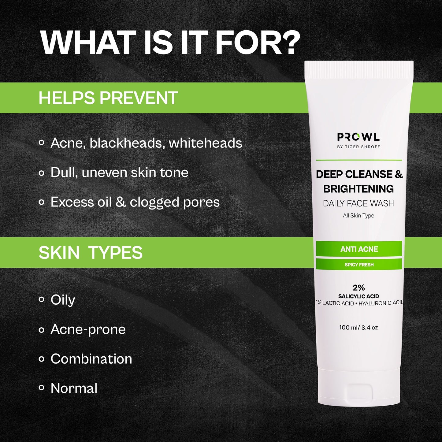 PROWL Deep Cleanse & Brightening Daily Face Wash - All Skin Type - 100ml - Pack of 1