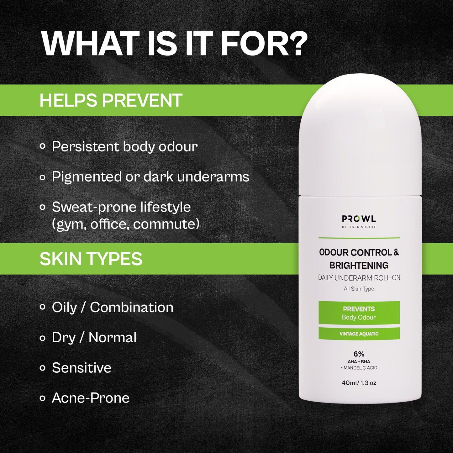 PROWL Odour control & Brightening  Daily Underarm Roll-On - All Skin Type - 40ml - Pack of 1