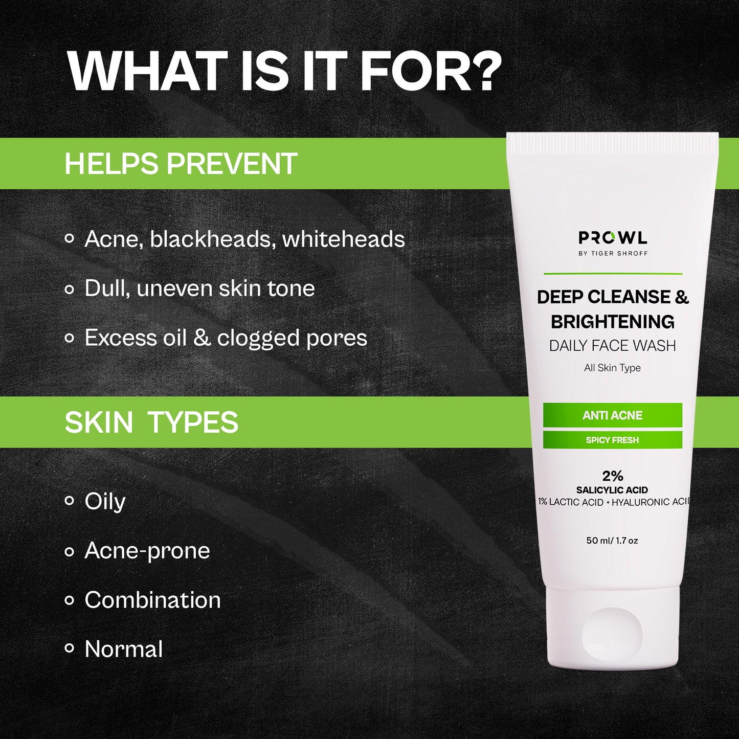 PROWL Deep Cleanse & Brightening  Daily Face Wash - All Skin Type - 50ml - Pack of 1