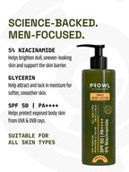 PROWL Daily Body Lotion next to text highlighting a science-backed formula with 5% Niacinamide, Glycerin, and SPF 50.