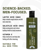 PROWL Daily Body Wash Gel beside text detailing a science-backed formula with AHA, BHA, and Vitamin E.