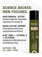 PROWL Body Hair Removal Spray next to text highlighting a science-backed formula with Potassium Thioglycolate, Aloe Vera, and Vitamin E.