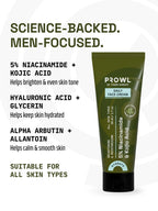 PROWL Daily Face Cream next to text noting 5% Niacinamide, Kojic Acid, and Hyaluronic Acid.