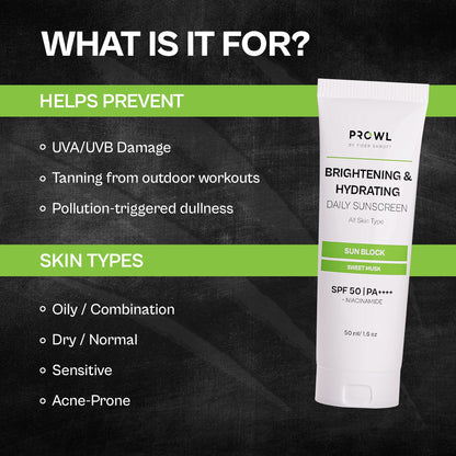 PROWL Brightening & Hydrating Daily Sunscreen - All Skin Type - 50ml - Pack of 1