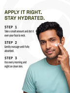 Man applying PROWL Daily Face Cream to his cheek next to a three-step daily hydration guide.